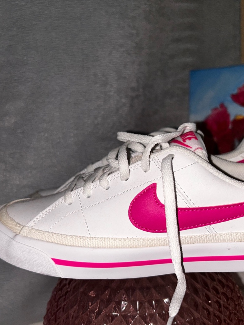 Nike Women’s White Sneakers with Hot Pink Swoosh